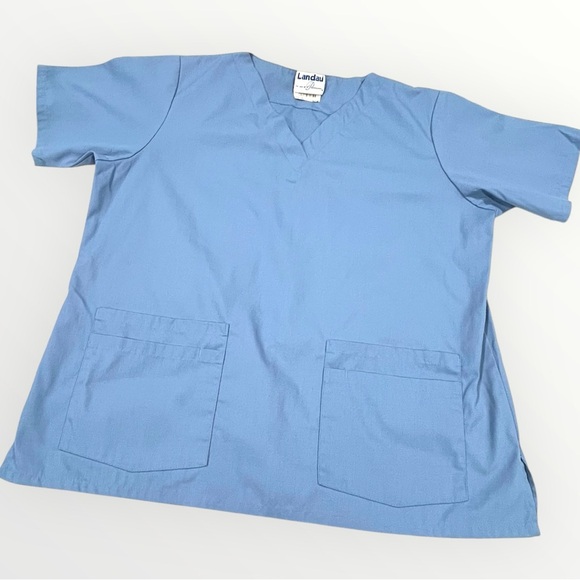 Landau Light Blue V-Neck Medical Scrub Top Unisex - Picture 6 of 12